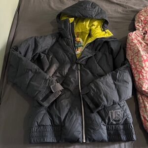 Burton DRYRIDE Women Down Snowboard/Ski Jacket Gray Plaid XS Puffer Hoodie Coat